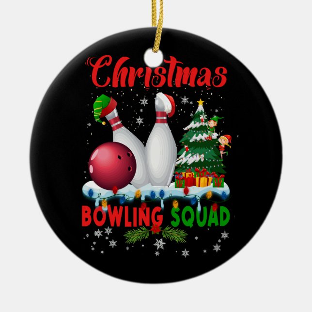 Christmas Bowling Squad Dabbing Santa Funny Christ Ceramic Ornament (Front)