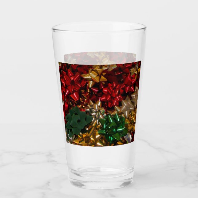 Christmas Bows Colourful Festive Holiday Glass (Front)
