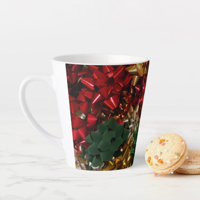 Christmas Bows Colourful Festive Holiday Latte Mug (In Situ)