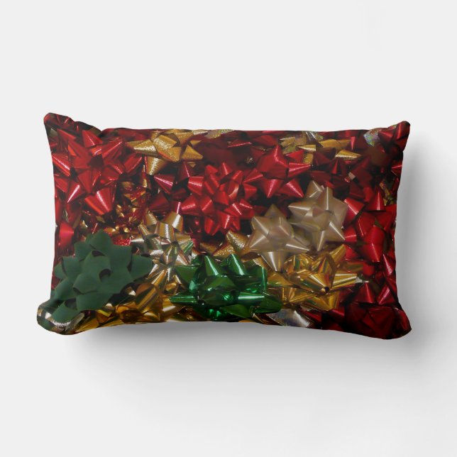 Christmas Bows Colourful Festive Holiday Lumbar Cushion (Front)