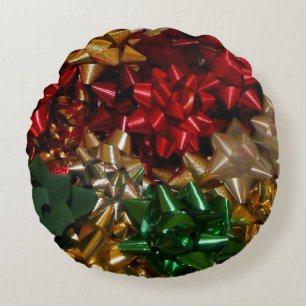 Christmas Bows Colourful Festive Holiday Round Cushion