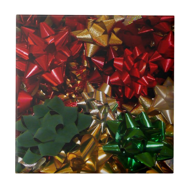 Christmas Bows Colourful Festive Holiday Tile (Front)