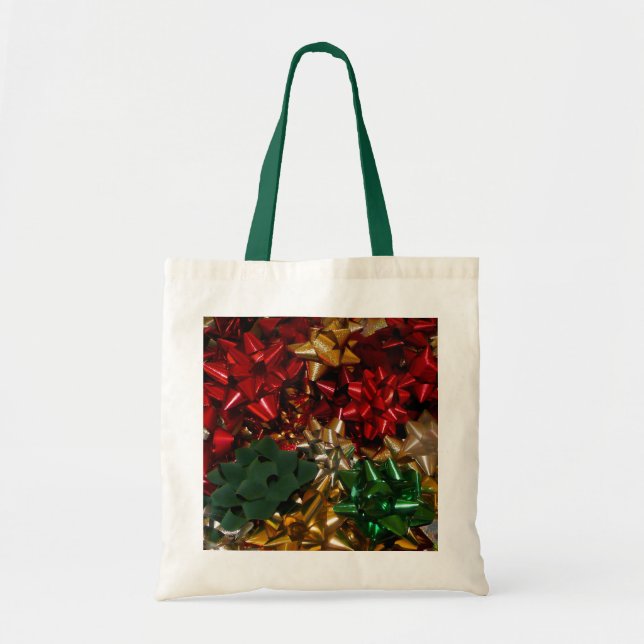 Christmas Bows Colourful Festive Holiday Tote Bag (Front)