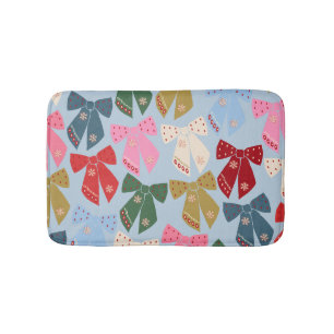 Christmas Bows Coquette Blue Bath Mat