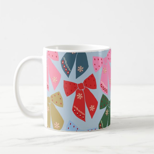 Christmas Bows Coquette Blue Coffee Mug (Left)