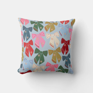 Christmas Bows Coquette Blue Cushion