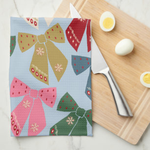 Christmas Bows Coquette Blue Tea Towel