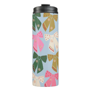 Christmas Bows Coquette Blue Thermal Tumbler