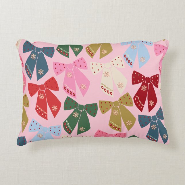 Christmas Bows Coquette Pink Decorative Cushion (Front)