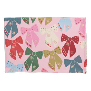 Christmas Bows Coquette Pink Pillowcase