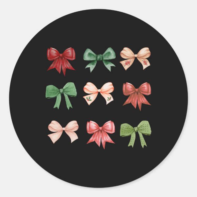 Christmas Bows Coquette Red Green Toddler T Shirt  Classic Round Sticker (Front)