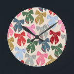 Christmas Bows Coquette Round Clock<br><div class="desc">Christmas Bows - Coquette Ribbons.</div>