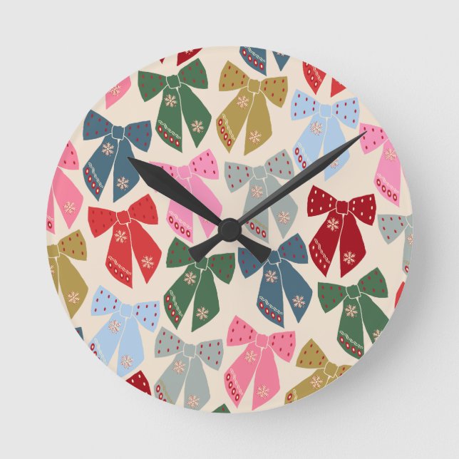 Christmas Bows Coquette Round Clock (Front)