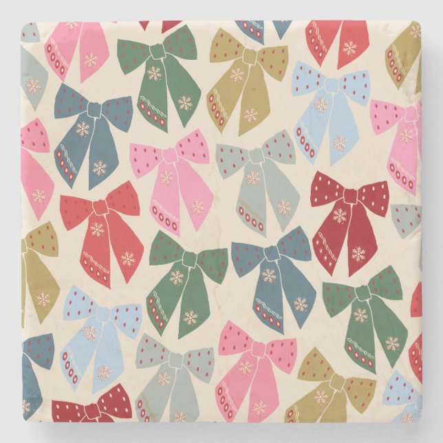 Christmas Bows Coquette Stone Coaster (Front)