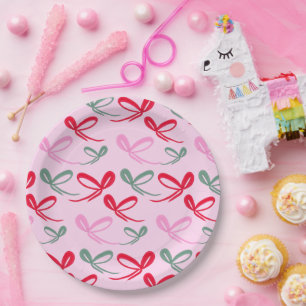 Christmas bows green pink whimiscal hand drawn paper plate