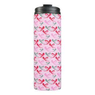 Christmas bows green pink whimiscal hand drawn thermal tumbler