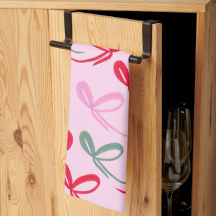 Christmas Bows Reversible Colour Tea Towel