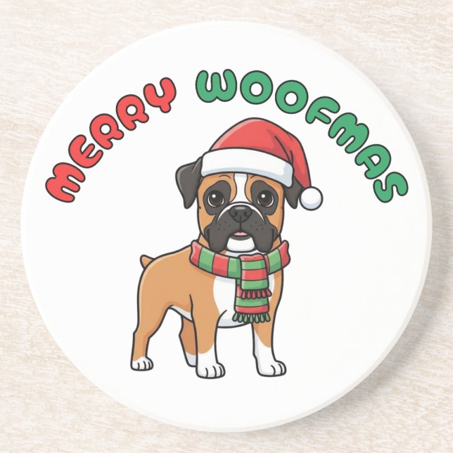Christmas Boxer Coaster: Merry Woofmas Coaster (Front)