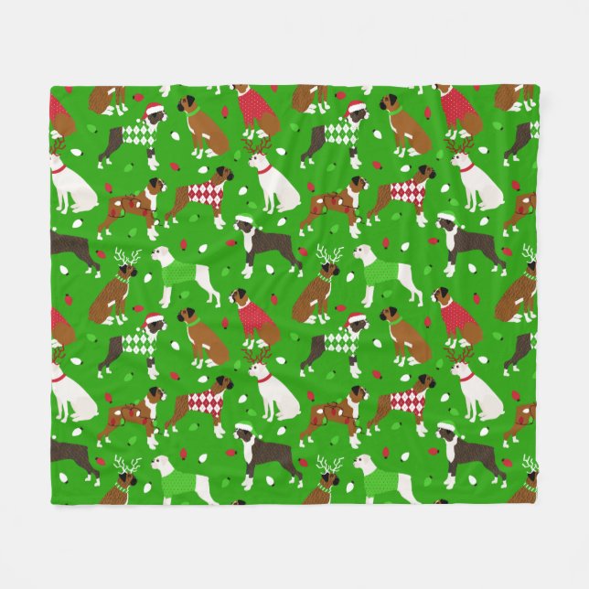 Christmas Boxer Dog Fleece Blanket (Front (Horizontal))
