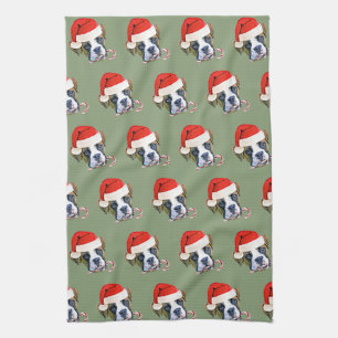 Christmas boxer dog kitchen towel