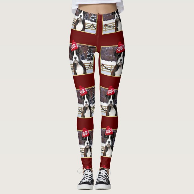 Christmas Boxer dog leggings (Front)