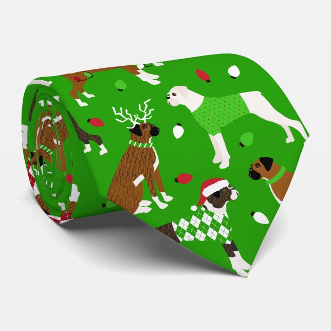 Christmas Boxer Dog Neck Tie (Rolled)
