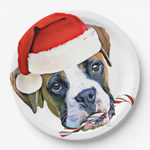 Christmas Boxer dog plate
