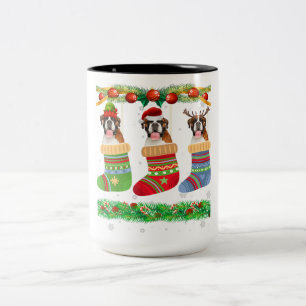 Christmas Boxer Dog Puppy Lover Xmas Socks Two-Tone Coffee Mug