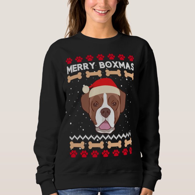 Christmas Boxer Dog Santa Hat Ugly Xmas Merry Boxm Sweatshirt (Front)