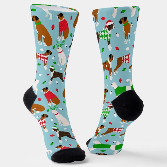 Christmas Boxer Dog Socks (Angled)