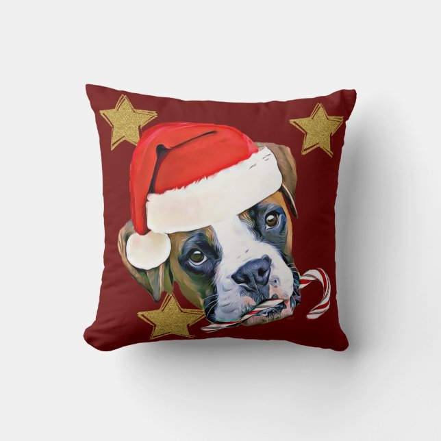 Christmas Boxer dog throw pillow (Front)