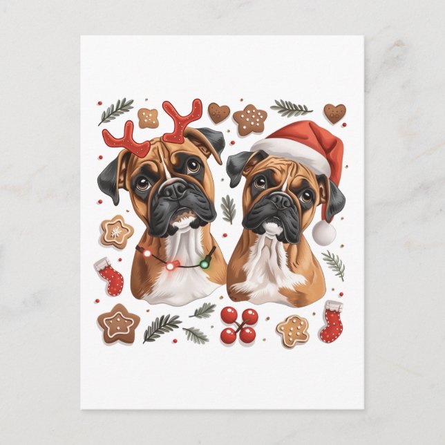 Christmas Boxer Dogs Postcard (Front)