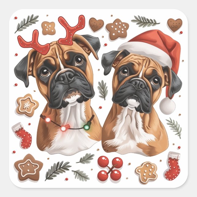 Christmas Boxer Dogs Square Sticker (Front)