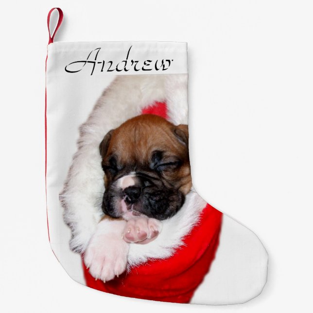 Christmas Boxer puppy dog personalised stocking (Front)