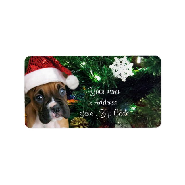 Christmas boxer puppy label (Front)