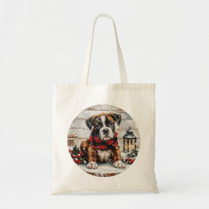 Christmas Boxer Puppy Tote Bag