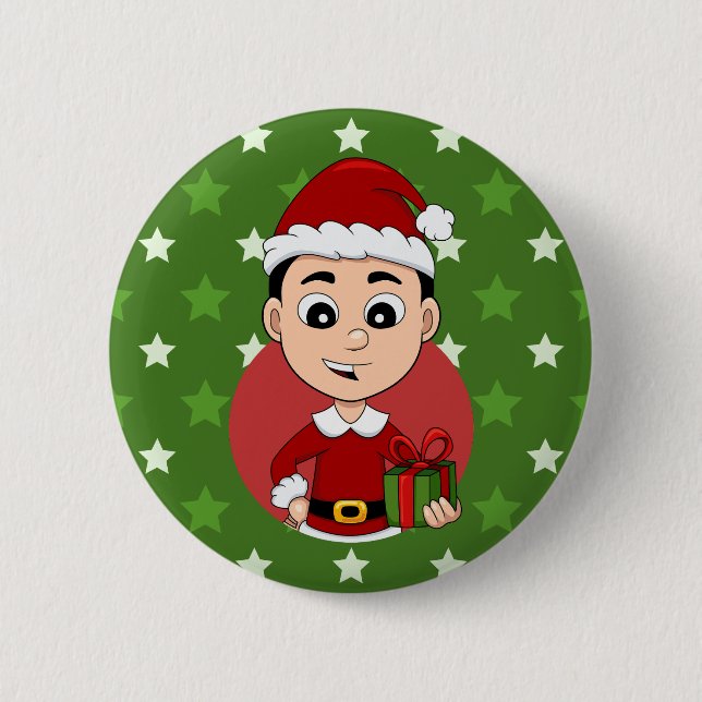 Christmas boy cartoon button (Front)