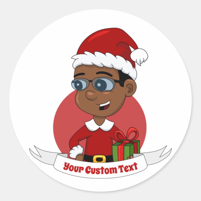 Christmas boy cartoon classic round sticker (Front)