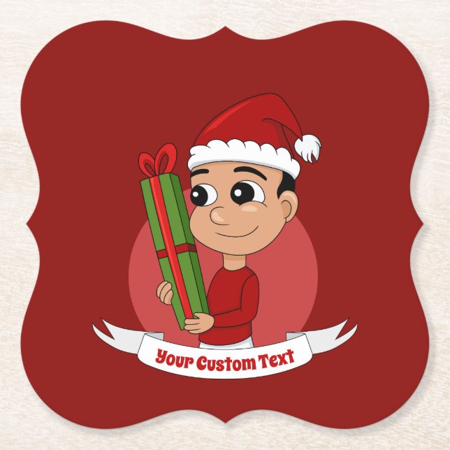 Christmas boy cartoon paper coaster (Front)