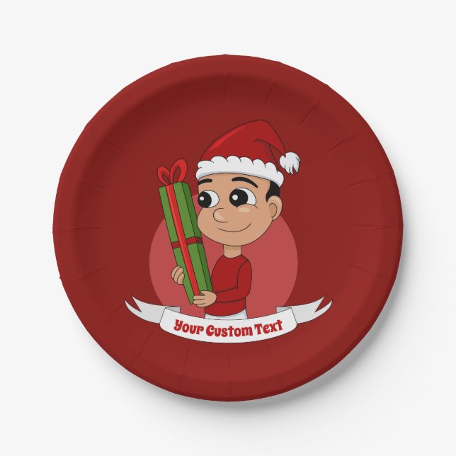 Christmas boy cartoon paper plates (Front)