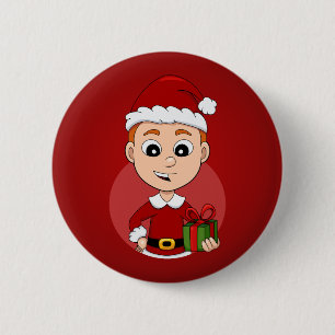 Christmas boy cartoon pinback button