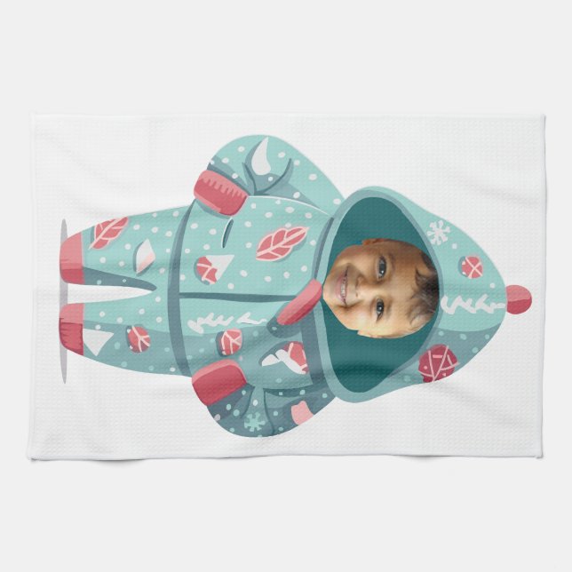 Christmas Boy Face Personalized  Tea Towel (Horizontal)