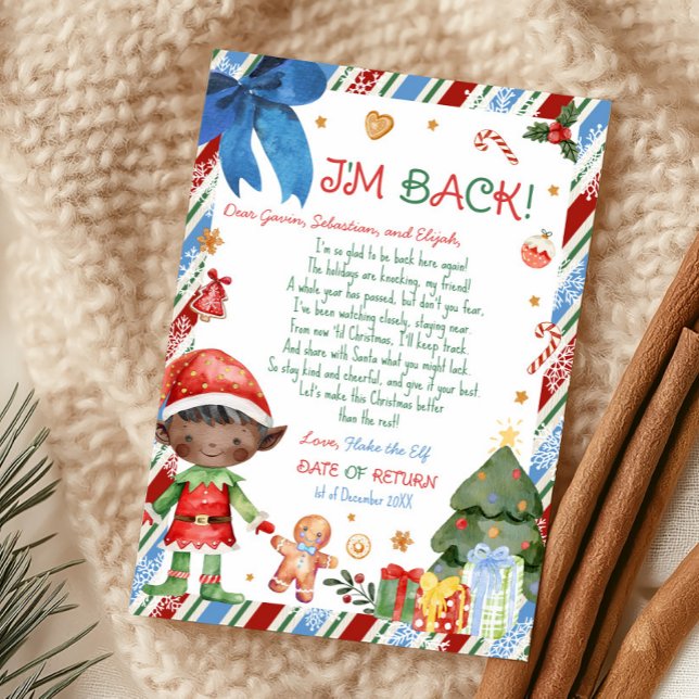 Christmas Boy Letter from Elf Letter Card (Christmas Dark Black Hair Dark Brown Boy Letter from Elf Letter Card)