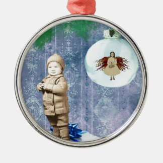 Christmas Boy With His Angel Metal Ornament