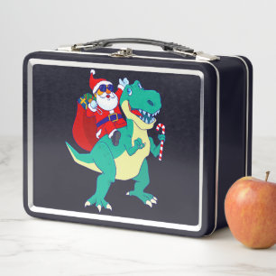 Christmas Boys Dinosaur Santa T Rex Xmas Dino Love Metal Lunch Box