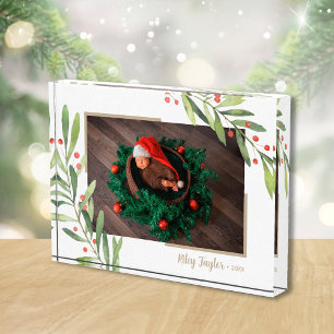 Christmas Branches and Berries Custom Photo Block