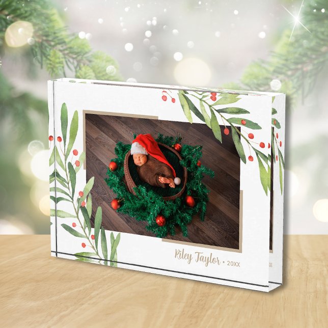 Christmas Branches and Berries Custom Photo Block (Christmas Branches and Berries Custom Photo Block)