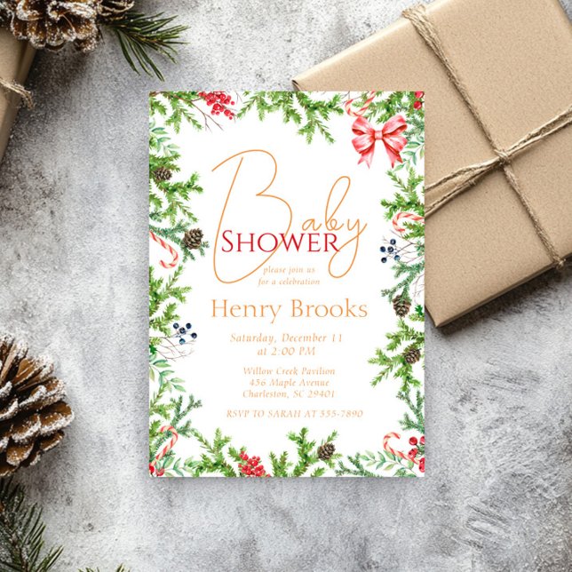 Christmas Branches Baby Shower Gender Neutral  Invitation (Creator Uploaded)