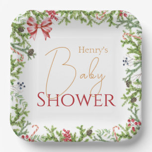 Christmas Branches Baby Shower Gender Neutral  Paper Plate
