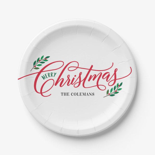 Christmas Branches Merry Christmas Party Plates (Front)